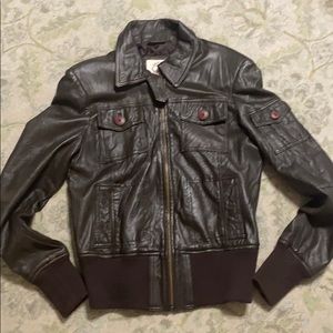 Leather bomber jacket dark chocolate
